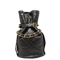 シャネル ココマーク マトラッセ 巾着型 チェーン ショルダーバッグ ブラック ラムスキン レディース CHANEL 【中古】