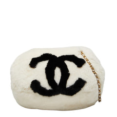 シャネル ココマーク アームウォーマー チェーンショルダーバッグ ホワイト ブラック ラビットファー レディース CHANEL 【中古】