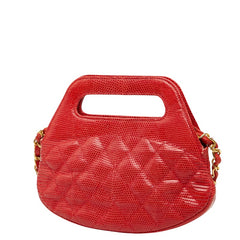 シャネル ココマーク マトラッセ チェーンショルダーバッグ ミニハンドバッグ 2WAY レッド リザード レディース CHANEL 【中古】