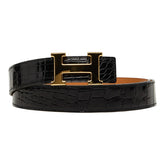 エルメス コンスタンス Hベルト ベルト サイズ105 ブラック ゴールド アリゲーター メンズ HERMES 【中古】