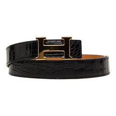 エルメス コンスタンス Hベルト ベルト サイズ105 ブラック ゴールド アリゲーター メンズ HERMES 【中古】