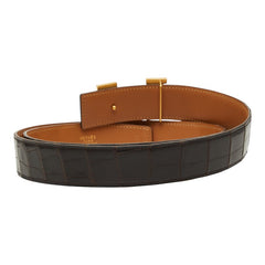 エルメス コンスタンス Hベルト ベルト ダークブラウン ゴールド アリゲーター メンズ HERMES 【中古】