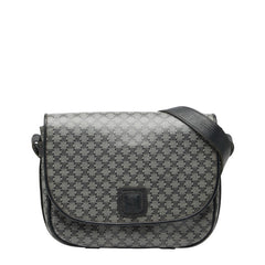 セリーヌ マカダム 斜め掛け ショルダーバッグ グレー ネイビー PVC レザー レディース CELINE 【中古】