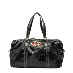 グッチ シェリーライン インターロッキングG トートバッグ 170010 ブラック エナメル レザー レディース GUCCI 【中古】