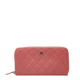 シャネル ココマーク マトラッセ ラウンドファスナー 長財布 ピンク ラムスキン レディース CHANEL 【中古】