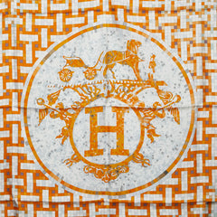 エルメス カレ90 モザイク 24 Mosaique Au スカーフ 大判 オレンジ グリーン シルク レディース HERMES 【中古】