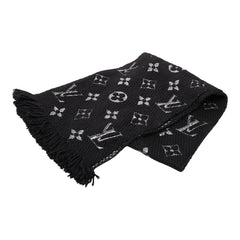 ルイ ヴィトン エシャルプ ロゴマニア シャイン マフラー M75833 ノワール ブラック ウール シルク レディース LOUIS VUITTON 【中古】