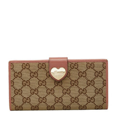 グッチ GGキャンバス ハート 長財布 203550 ベージュ ピンク キャンバス レザー レディース GUCCI 【中古】