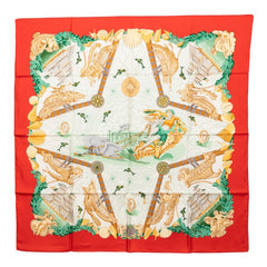 エルメス BALADE OCEANE 海の散歩 スカーフ レッド ホワイド マルチカーラ シルク レディース HERMES 【中古】