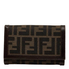 フェンディ ズッカ 二つ折り財布 2266 31052 008 ブラウン キャンバス レザー レディース FENDI 【中古】