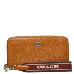 コーチ ロゴ ロング ジップ アラウンド ウォレット 長財布 ペニーマルチ ブラウン レザー レディース COACH 【中古】