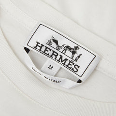エルメス セリエ 袖ライン カットソー 半袖Tシャツ クルーネック 丸首 サイズM ホワイト ブラウン コットン メンズ HERMES 【中古】