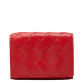ボッテガヴェネタ イントレチャート 三つ折り財布 コンパクトウォレット レッド レザー レディース BOTTEGAVENETA 中古