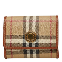 バーバリー ノバチェック 三つ折り財布 8070415 ベージュ PVC レザー レディース BURBERRY 中古