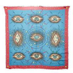 グッチ アイモチーフ ストール 大判 ブルー マルチカラー レーヨン シルク レディース GUCCI 中古
