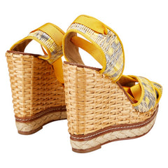 ドルチェアンドガッバーナ ウェッジソール サンダル サイズ:36 イエロー ブルー ベージュ ラフィア レザー レディース DOLCE&GABBANA 【中古】
