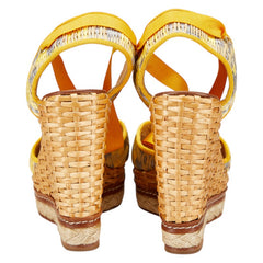 ドルチェアンドガッバーナ ウェッジソール サンダル サイズ:36 イエロー ブルー ベージュ ラフィア レザー レディース DOLCE&GABBANA 【中古】