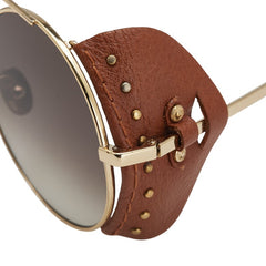 クロエ シエラ サングラス CE148SL ゴールド ブラウン メッキ プラスチック レザー レディース Chloe 【中古】