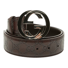 グッチ グッチシマ インターロッキングG ベルト サイズ80・32 114984 ブラウン レザー メンズ GUCCI 【中古】