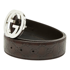 グッチ グッチシマ インターロッキングG ベルト サイズ80・32 114984 ブラウン レザー メンズ GUCCI 【中古】