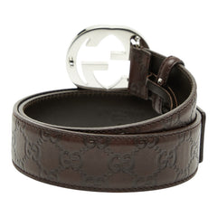 グッチ グッチシマ インターロッキングG ベルト サイズ80・32 114984 ブラウン レザー メンズ GUCCI 【中古】