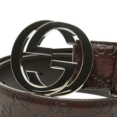 グッチ グッチシマ インターロッキングG ベルト サイズ80・32 114984 ブラウン レザー メンズ GUCCI 【中古】