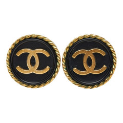 シャネル ココマーク ヴィンテージ ラウンド イヤリング 94A ブラック ゴールド メッキ レディース CHANEL 【中古】