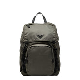 プラダ 三角ロゴプレート リュック バックパック 2VZ135 カーキ グリーン ナイロン レザー レディース PRADA 【中古】