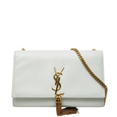 サンローラン YSLロゴ ケイト 斜め掛け チェーン ショルダーバッグ タッセル 326078 ホワイト レザー レディース SAINT LAURENT 【中古】