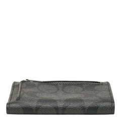 コーチ シグネチャー 二つ折り財布 CA021 グレー ブラック PVC レザー レディース COACH 【中古】
