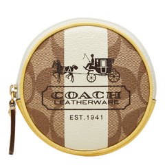 コーチ シグネチャー サーキュラー コインケース 小銭入れ ベージュ ホワイト イエロー PVC レザー レディース COACH 中古