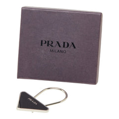 プラダ 三角ロゴプレート キーリング ブラック シルバー メタル レディース PRADA 中古
