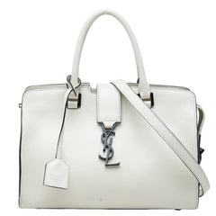 サンローラン YSLロゴ ベイビーカバス ハンドバッグ ショルダーバッグ 2WAY 424868 ホワイト レザー レディース SAINT LAURENT 中古