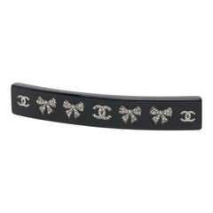シャネル ココマーク リボン バレッタ ヘアアクセサリー 10A ブラック シルバー プラスチック メタル レディース CHANEL 中古