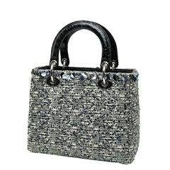 クリスチャンディオール ビジュー レディディオール ミディアム ハンドバッグ ブラック マルチカラー ツイード レザー レディース Christian Dior 【中古】