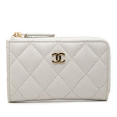 シャネル ココマーク マトラッセ カードケース コインケース グレー キャビアスキン レディース CHANEL 【中古】