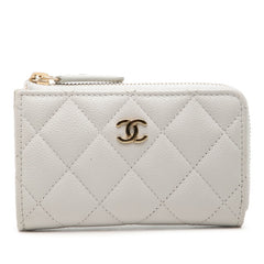 シャネル ココマーク マトラッセ カードケース コインケース グレー キャビアスキン レディース CHANEL 【中古】