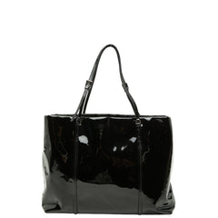 プラダ 三角ロゴプレート トートバッグ ハンドバッグ ブラック パテントレザー レディース PRADA 【中古】