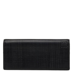 ロエベ アナグラム リネン 長財布 ブラック レザー レディース LOEWE 【中古】