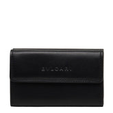 ブルガリ ミニウォレット 三つ折り財布 ダブルホック ブラック レザー レディース BVLGARI 中古