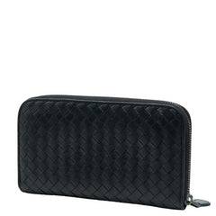 ボッテガヴェネタ イントレチャート ラウンドファスナー 長財布 ブラック レザー メンズ BOTTEGAVENETA 【中古】