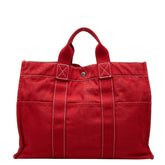 エルメス ドーヴィルMM トートバッグ ハンドバッグ レッド コットン レディース HERMES 【中古】