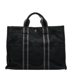 エルメス フールトゥMM トートバッグ ハンドバッグ ブラック グレー コットン レディース HERMES 【中古】