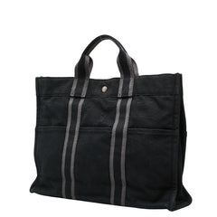 エルメス フールトゥMM トートバッグ ハンドバッグ ブラック グレー コットン レディース HERMES 【中古】