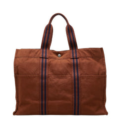 エルメス フールトゥGM トートバッグ ハンドバッグ ブラウン ネイビー コットン レディース HERMES 【中古】