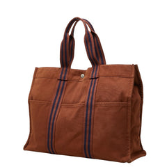 エルメス フールトゥGM トートバッグ ハンドバッグ ブラウン ネイビー コットン レディース HERMES 【中古】
