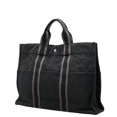エルメス フールトゥMM トートバッグ ハンドバッグ ブラック グレー コットン レディース HERMES 【中古】