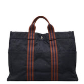 エルメス フールトゥMM トートバッグ ハンドバッグ ネイビー ブラウン コットン レディース HERMES 【中古】