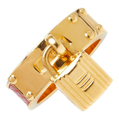 エルメス ケリー カデナ スカーフリング ゴールド レッド メッキ レザー レディース HERMES 【中古】