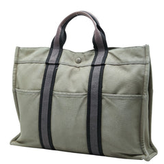 エルメス フールトゥMM トートバッグ ハンドバッグ カーキグリーン グレー キャンバス レディース HERMES 【中古】